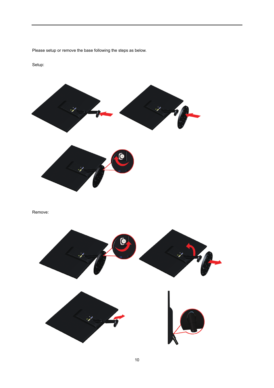 Setup stand & base | AOC e2051Sn User Manual | Page 10 / 59