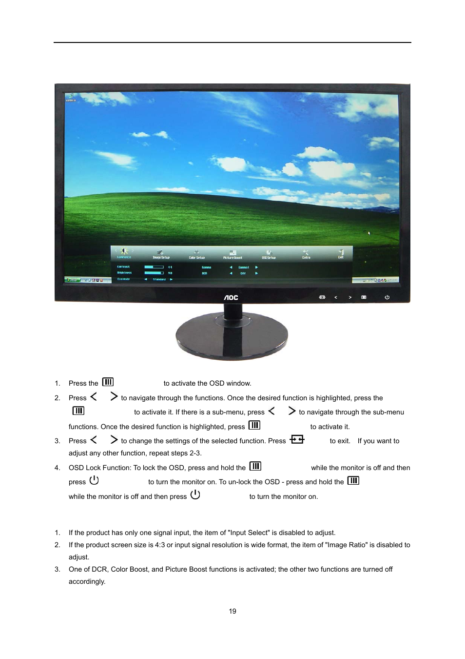 Osd setting | AOC e2051Sn User Manual | Page 19 / 59