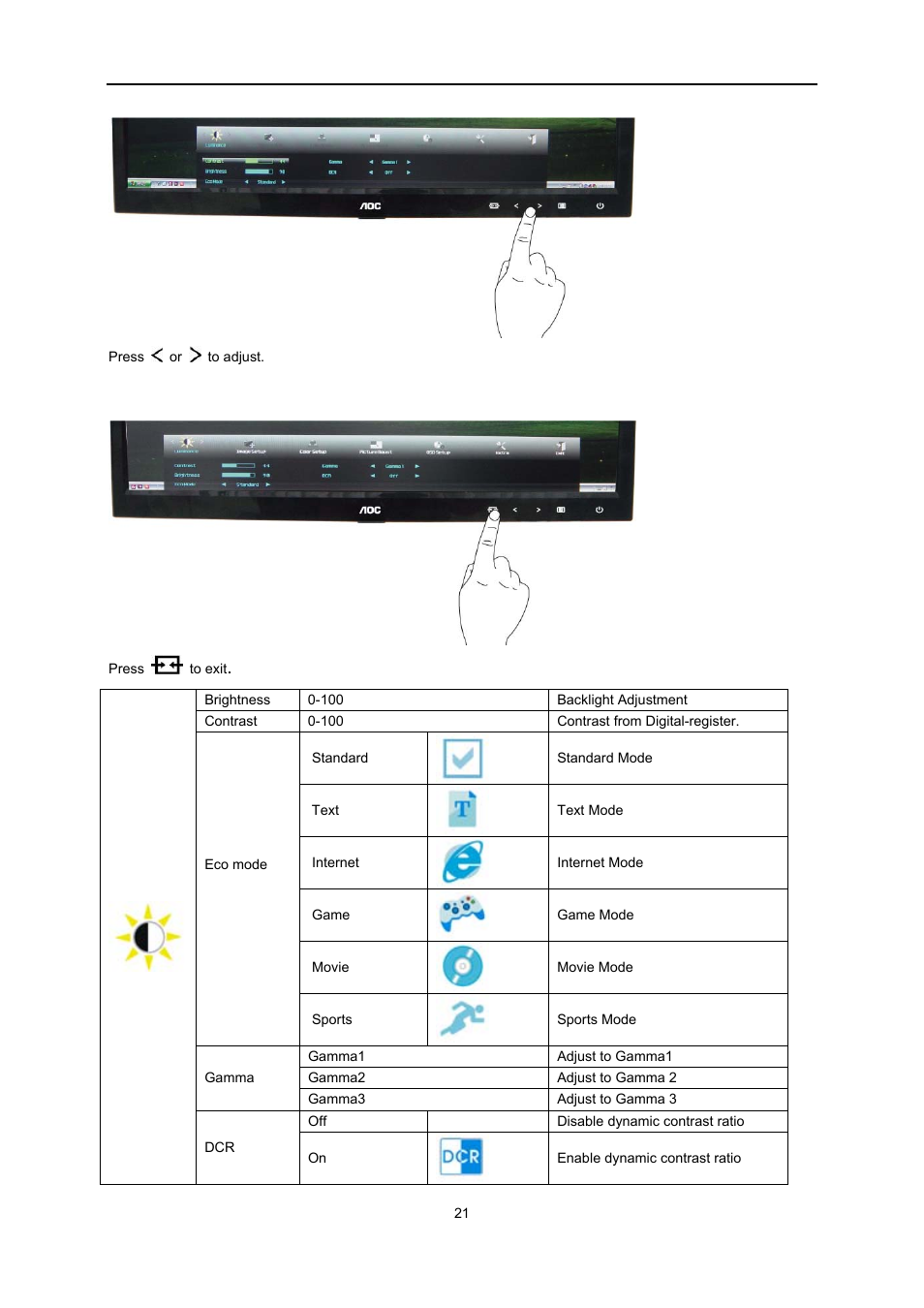 AOC e2051Sn User Manual | Page 21 / 59