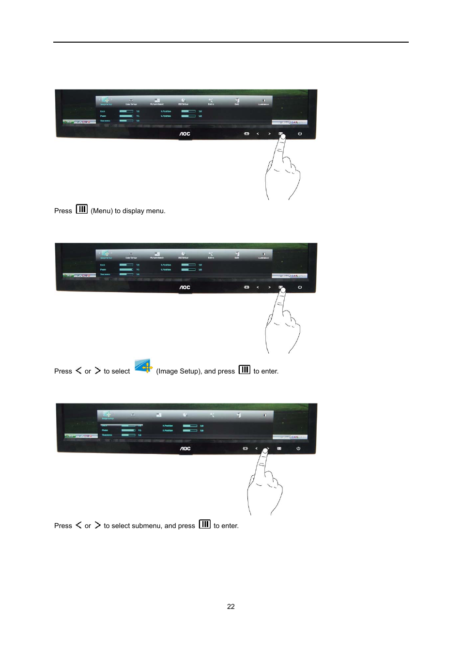 Image setup | AOC e2051Sn User Manual | Page 22 / 59