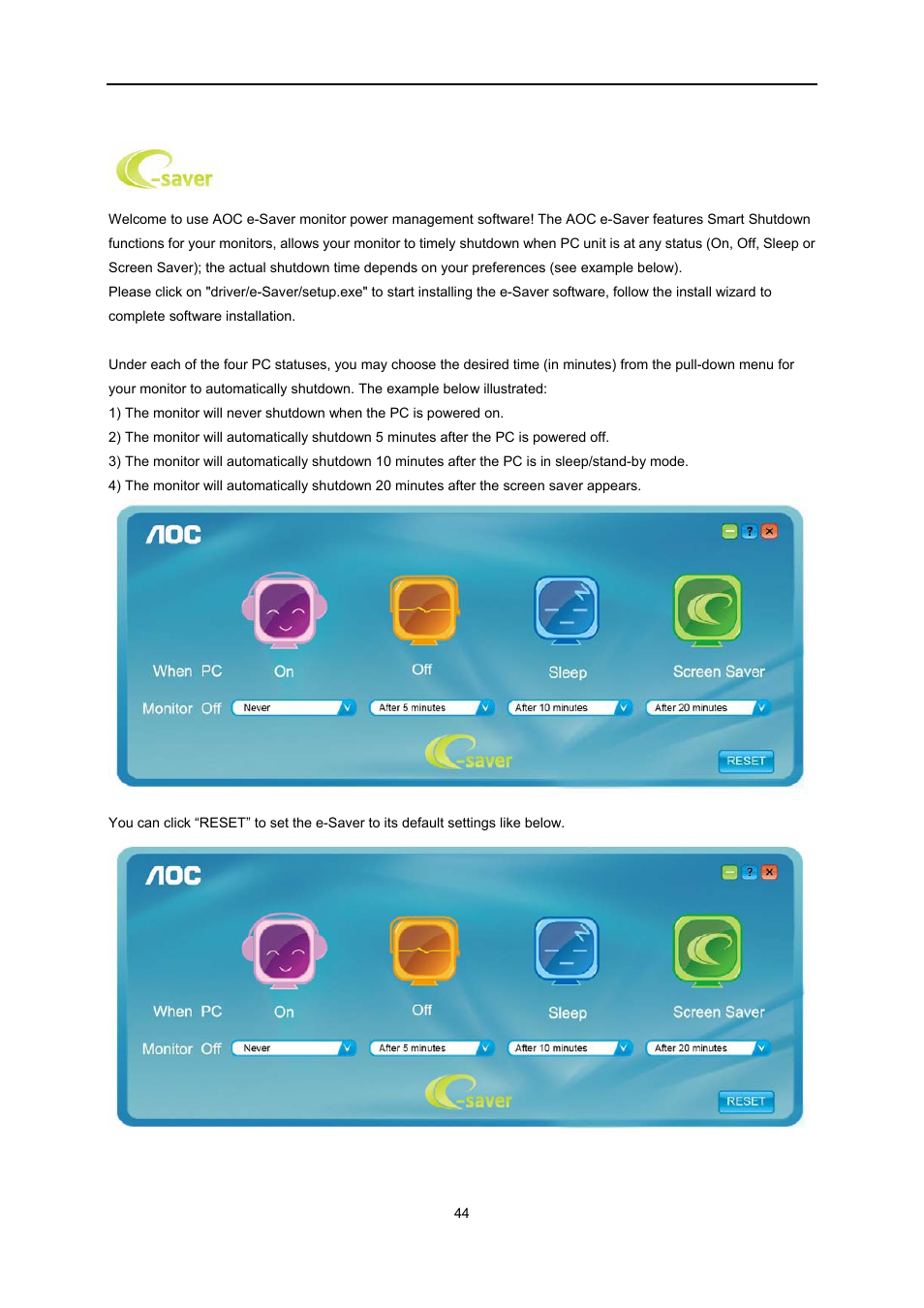 E-saver | AOC e2051Sn User Manual | Page 44 / 59