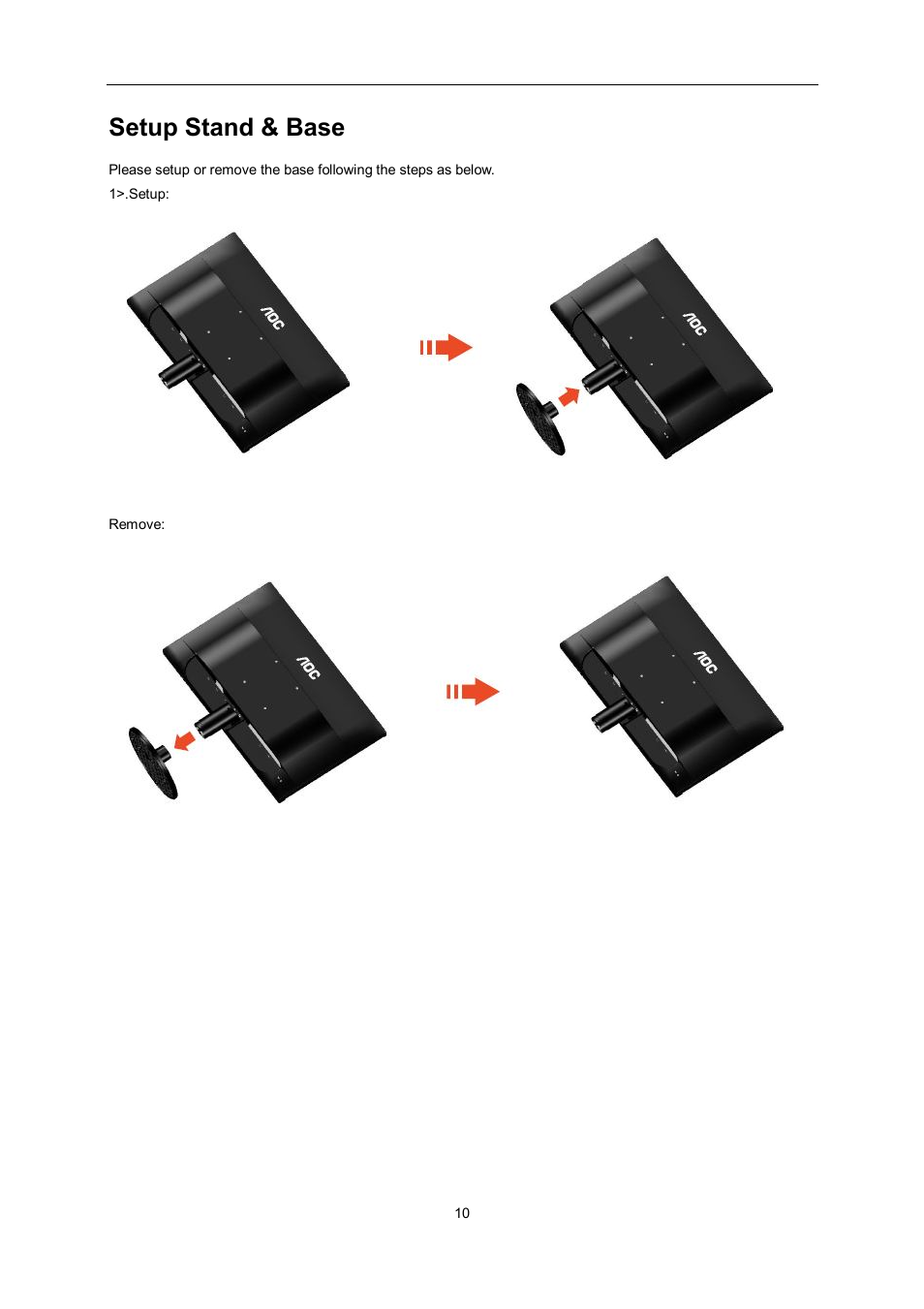 Setup stand & base | AOC e2060Swda-TAA User Manual | Page 10 / 69