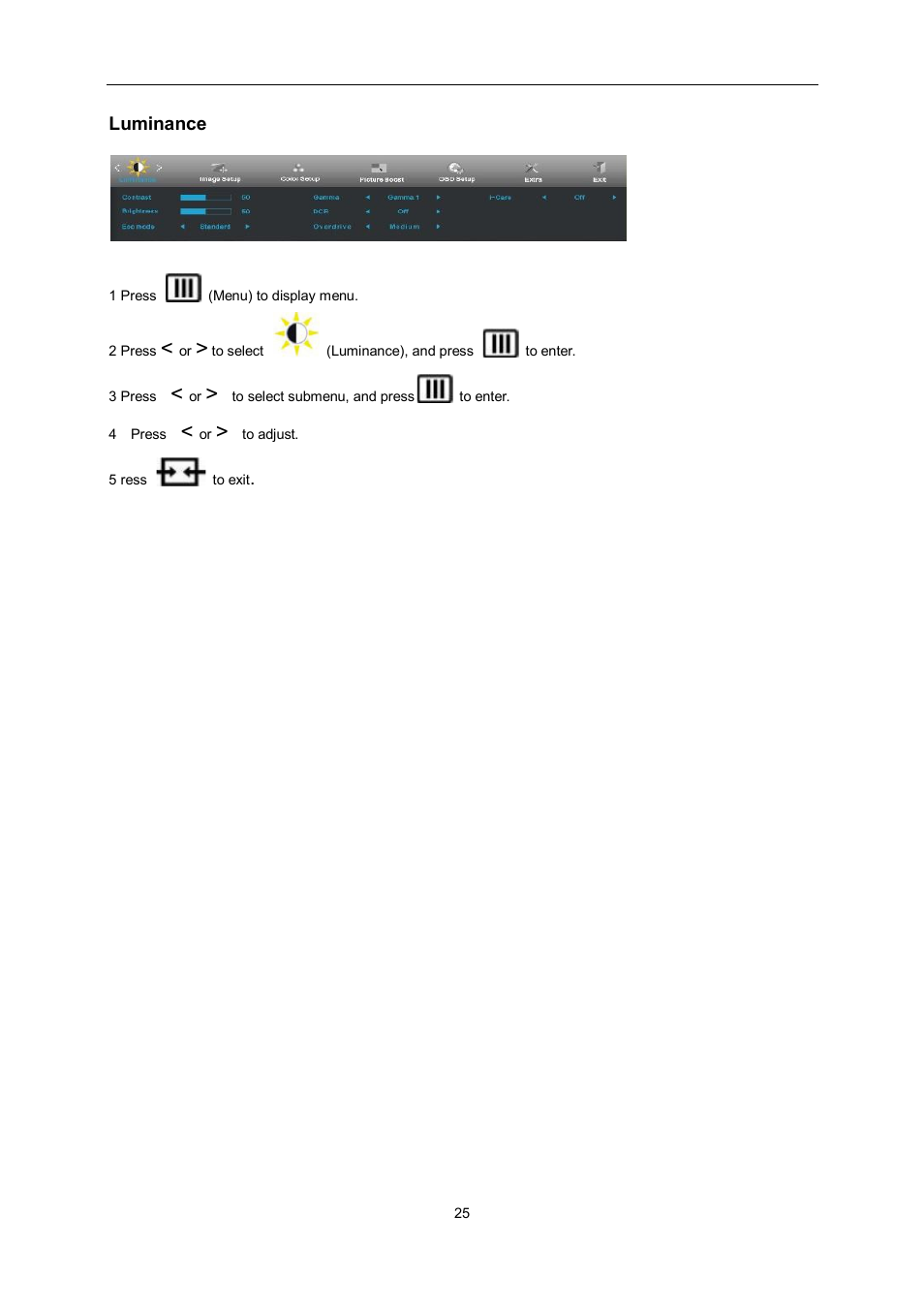 Luminance | AOC e2060Swda-TAA User Manual | Page 25 / 69