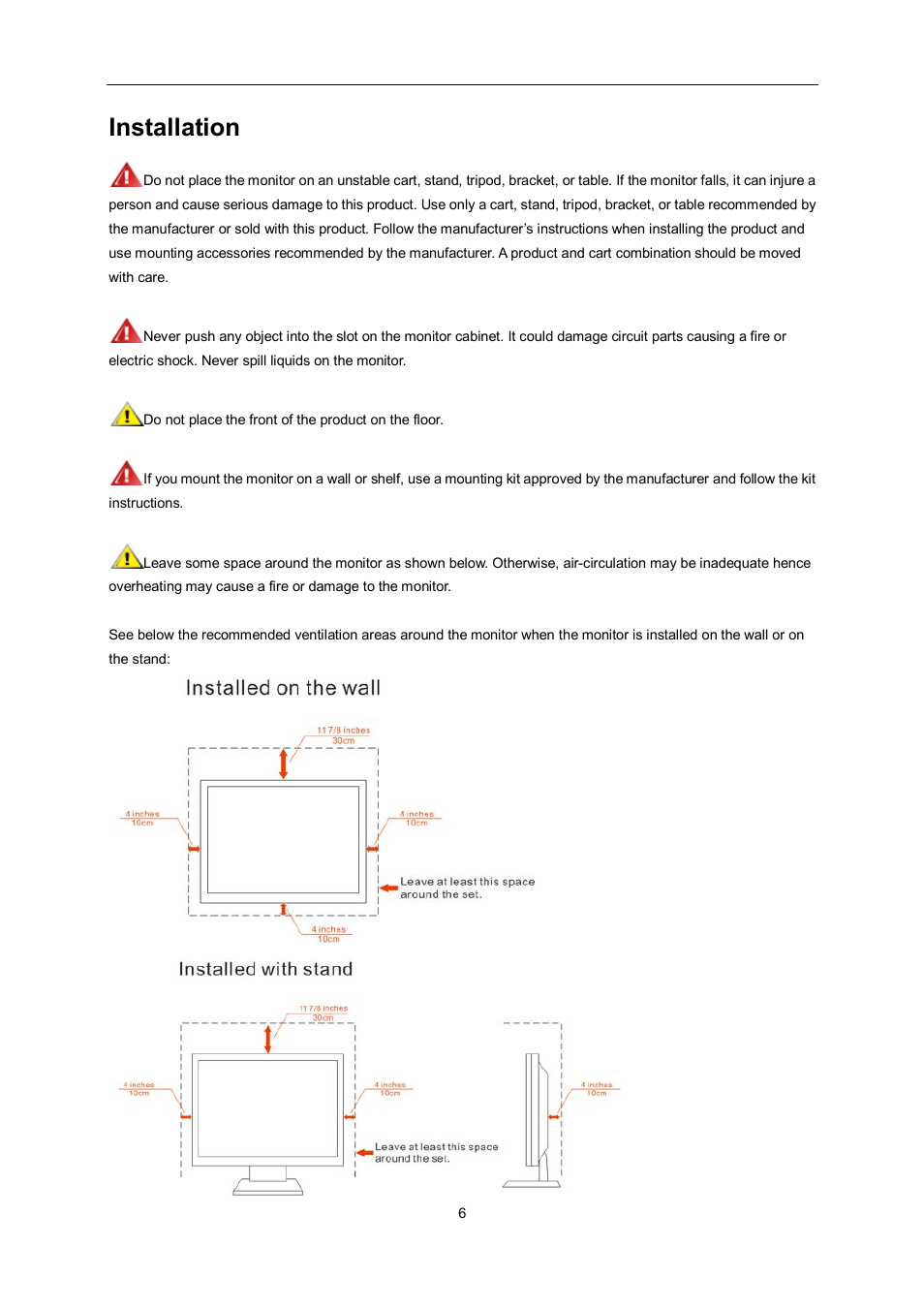 Installation | AOC e2060Swda-TAA User Manual | Page 6 / 69