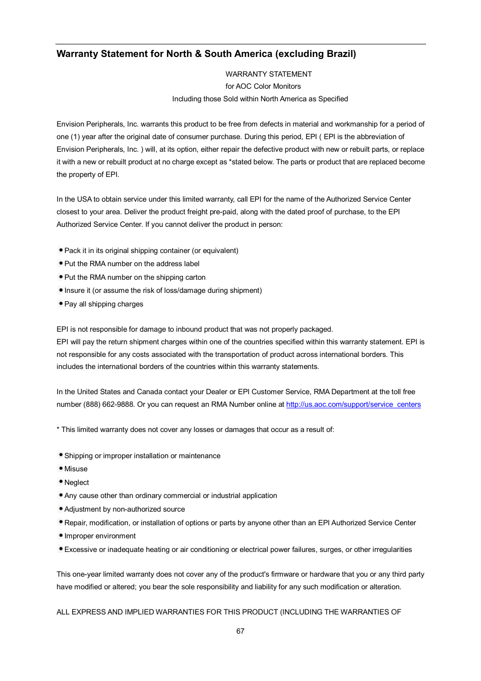 AOC e2060Swda-TAA User Manual | Page 67 / 69