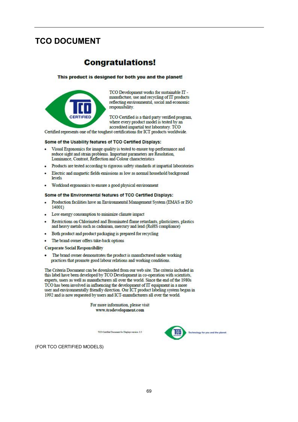 Tco document | AOC e2060Swda-TAA User Manual | Page 69 / 69