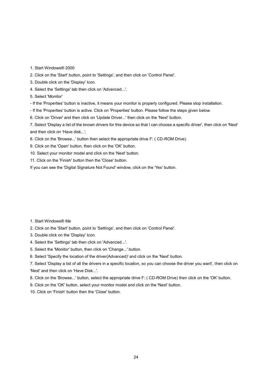Driver, Monitor driver, Windows 2000 | Windows 8, Windows me | AOC e2070Swn User Manual | Page 24 / 50