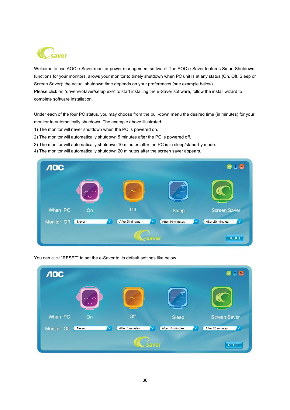 E-saver | AOC e2070Swn User Manual | Page 35 / 50