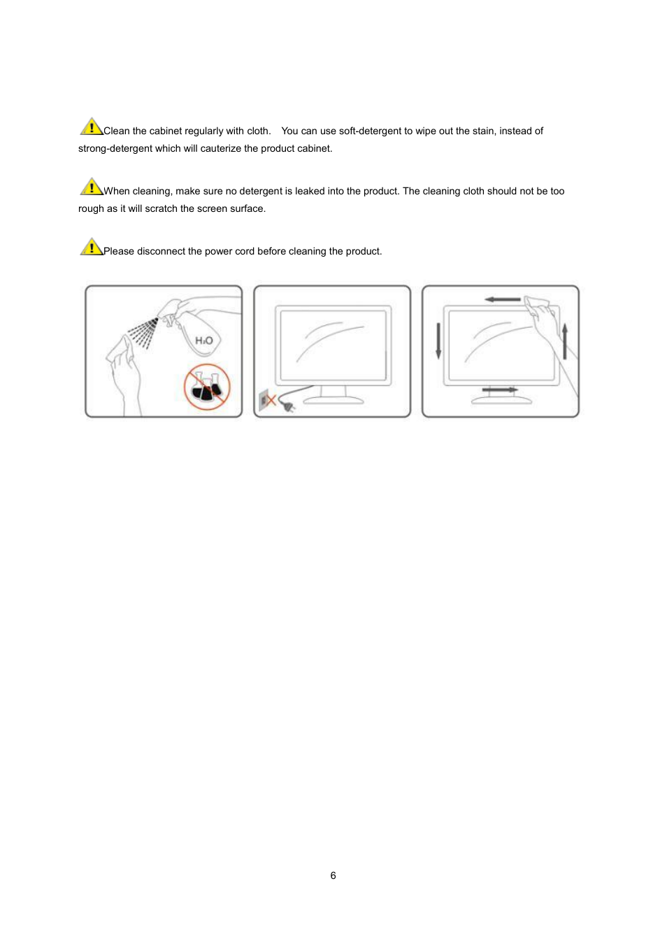 Cleaning | AOC e2070Swn User Manual | Page 6 / 50