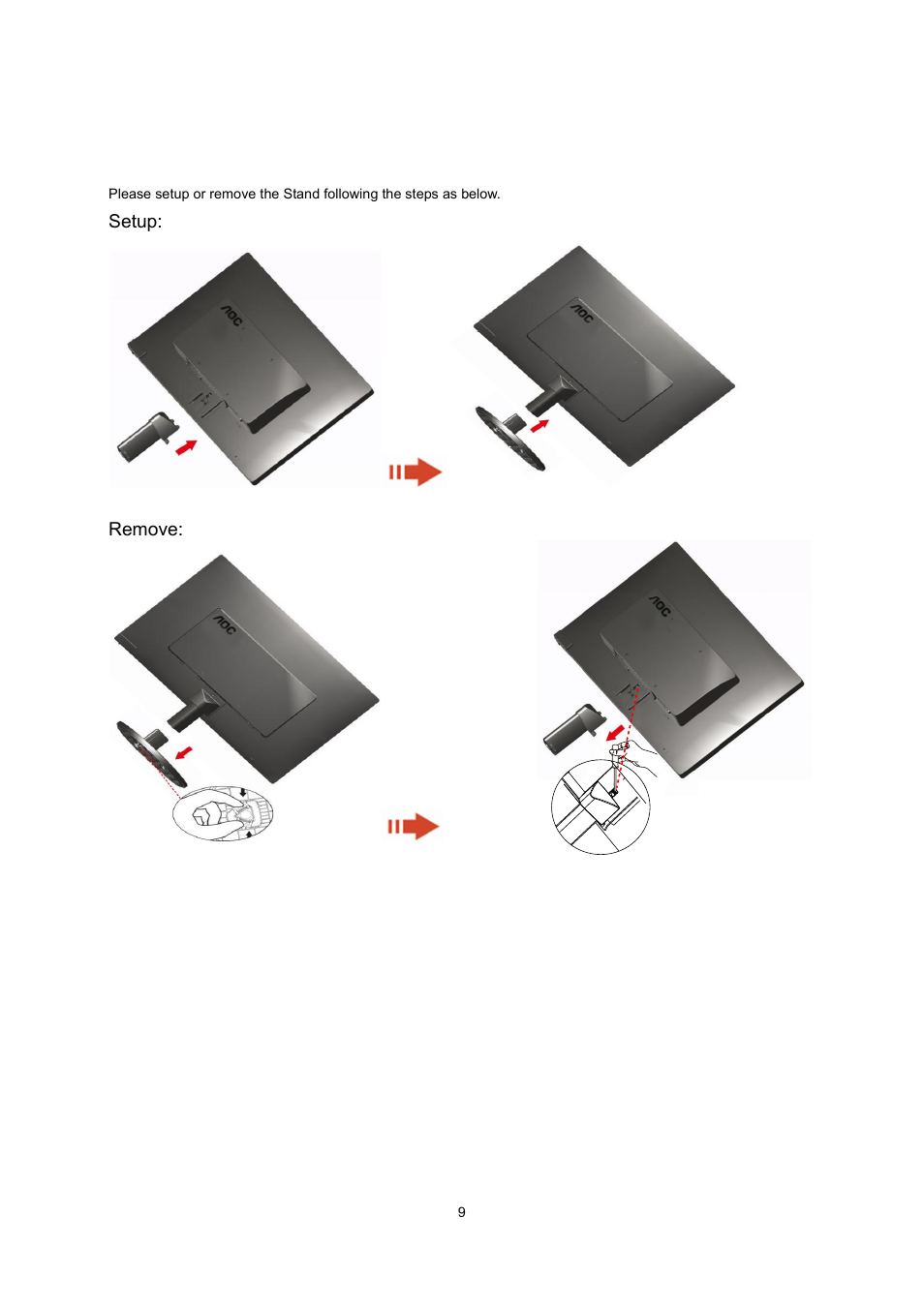 Setup stand | AOC e2070Swn User Manual | Page 9 / 50