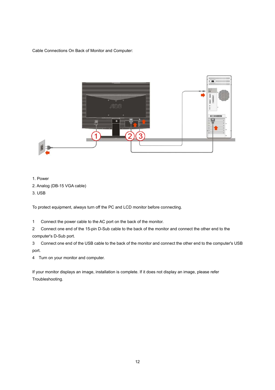 Connecting the monitor | AOC n2041S User Manual | Page 12 / 64