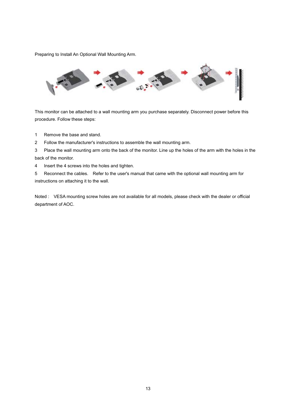 Wall mounting | AOC n2041S User Manual | Page 13 / 64
