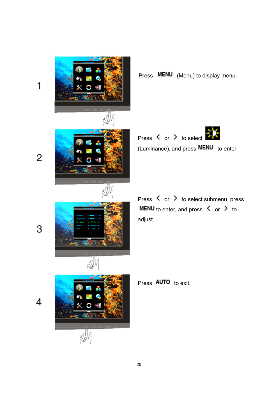 Luminance | AOC n2041S User Manual | Page 20 / 64