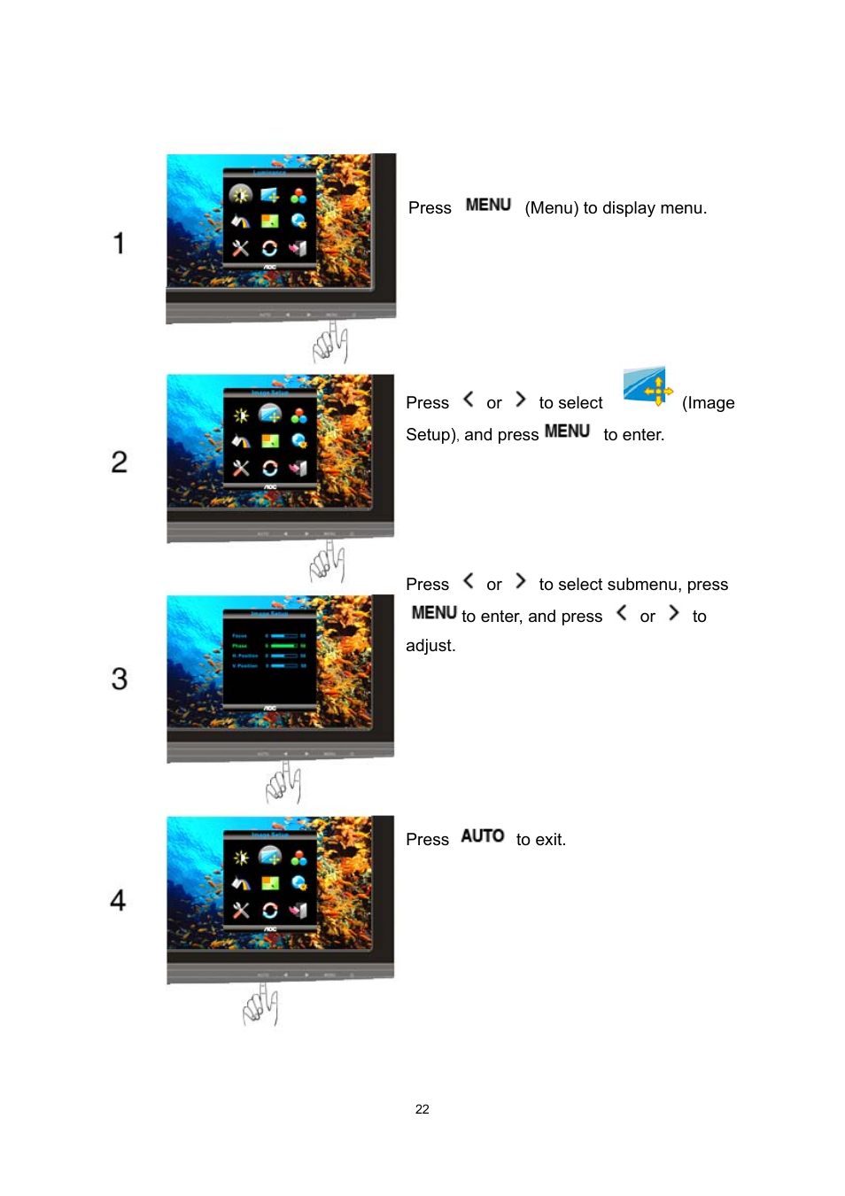 Image setup | AOC n2041S User Manual | Page 22 / 64