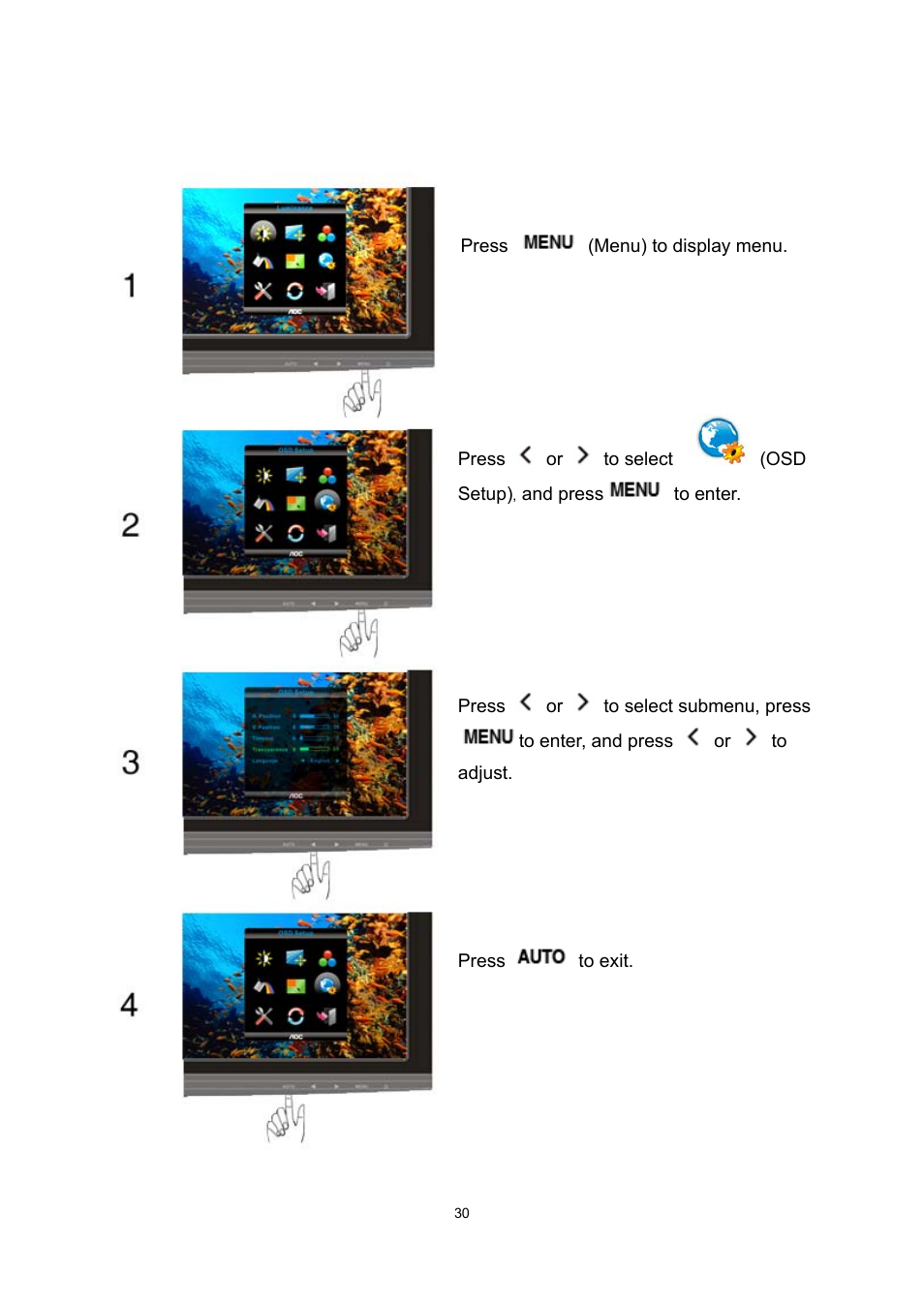 Osd setup | AOC n2041S User Manual | Page 30 / 64