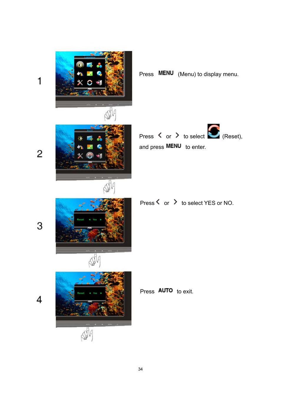 Reset | AOC n2041S User Manual | Page 34 / 64