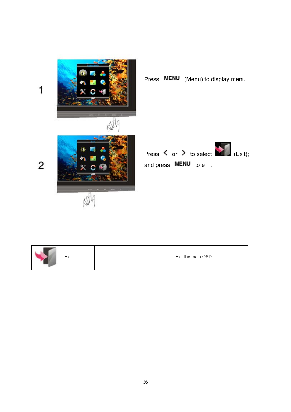 Exit | AOC n2041S User Manual | Page 36 / 64