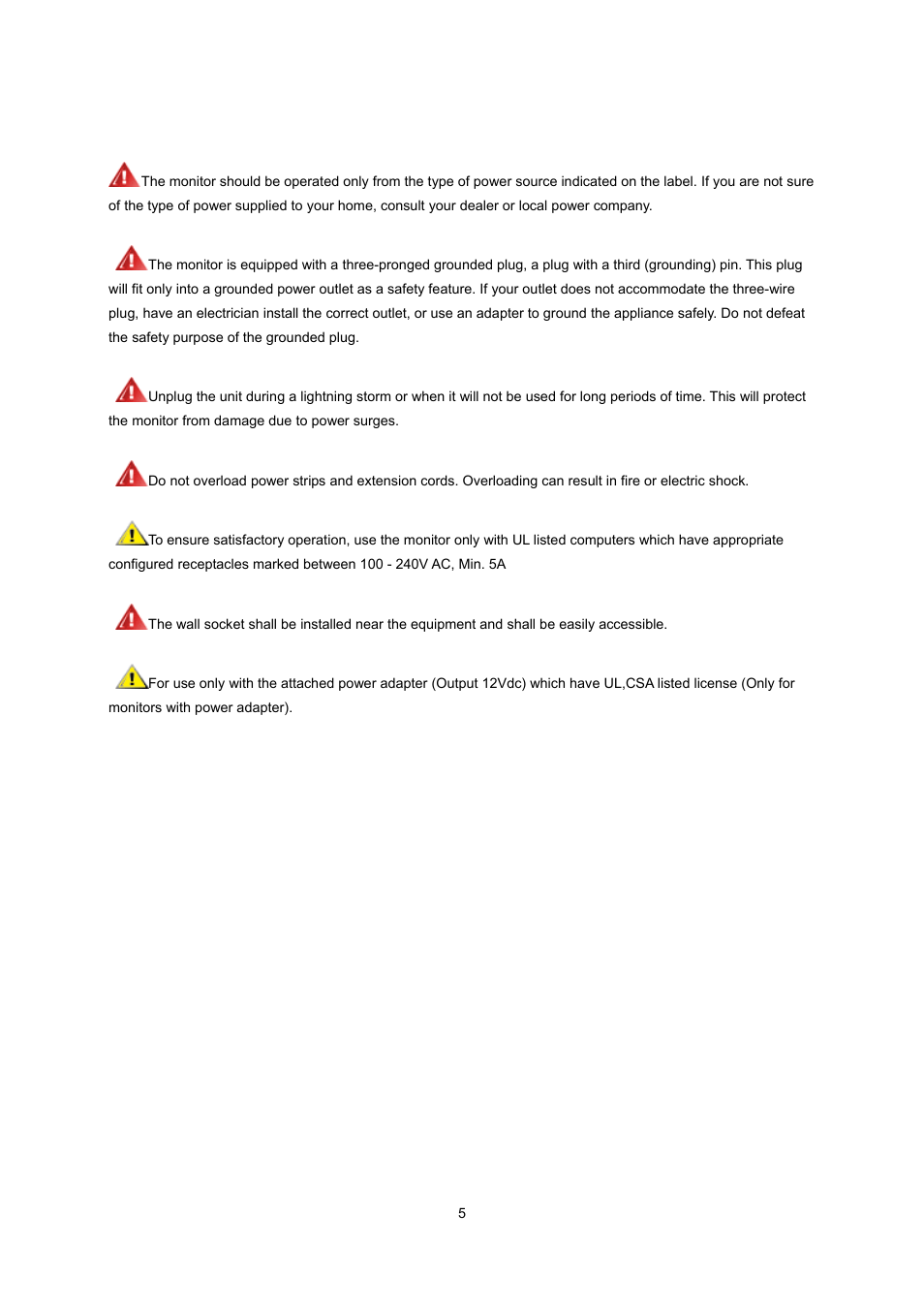 Power | AOC n2041S User Manual | Page 5 / 64