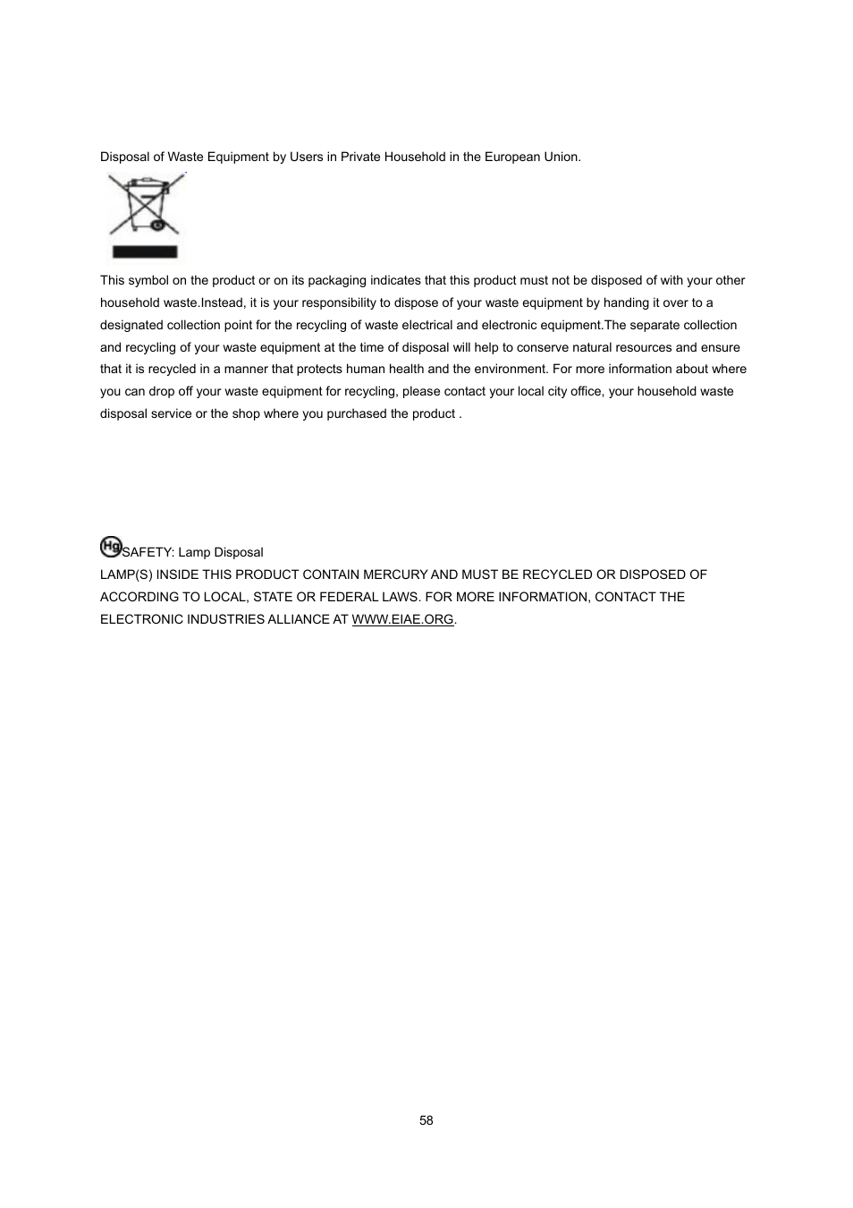 Weee declaration, Hg declaration | AOC n2041S User Manual | Page 58 / 64