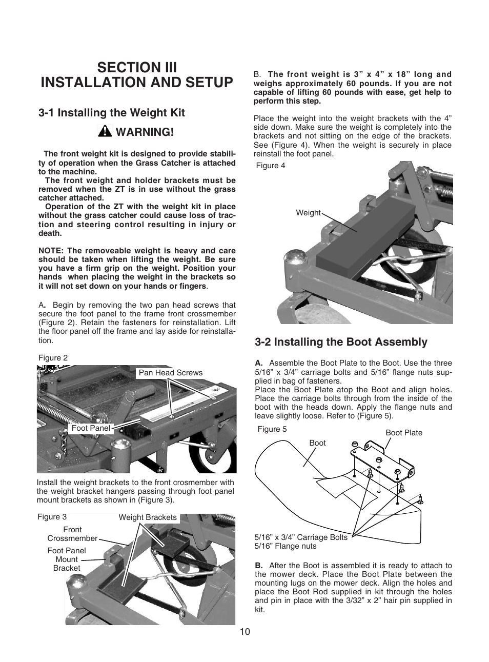 1 installing the weight kit, Warning, 2 installing the boot assembly | Bush Hog GC-250 User Manual | Page 12 / 22