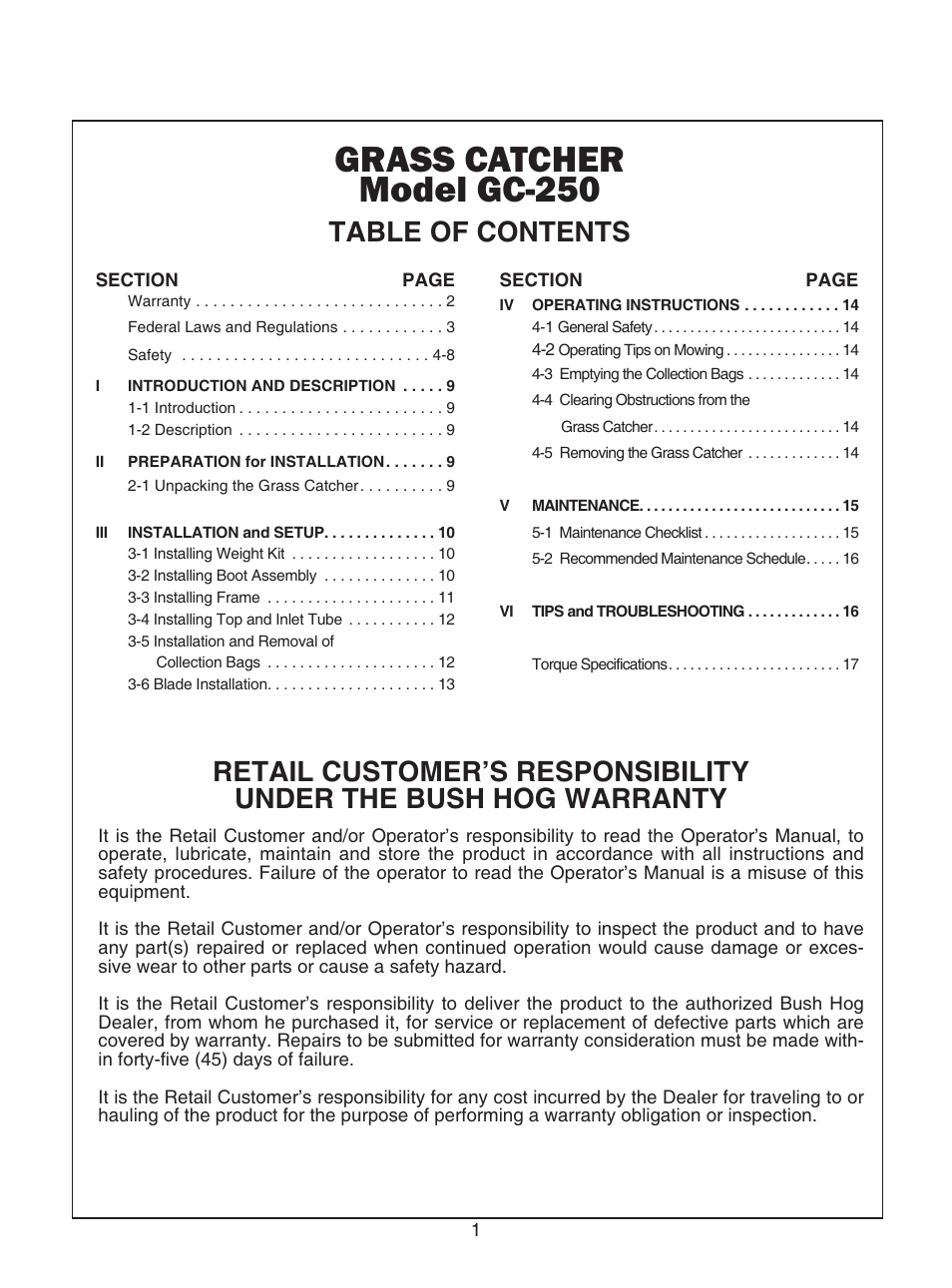 Bush Hog GC-250 User Manual | Page 3 / 22