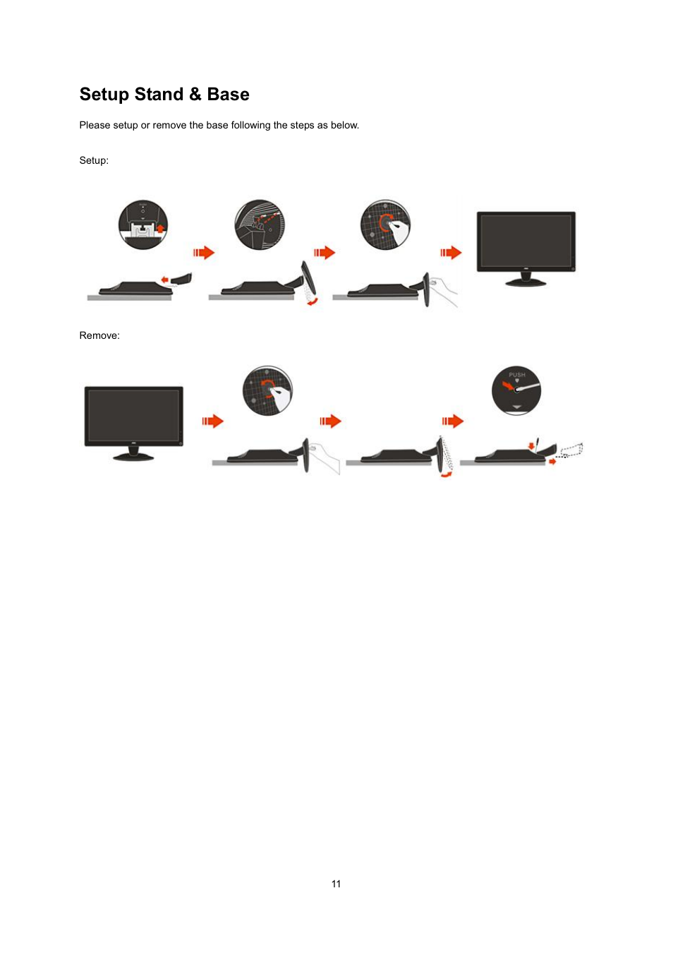 Setup stand & base | AOC 2236Vwa User Manual | Page 11 / 60