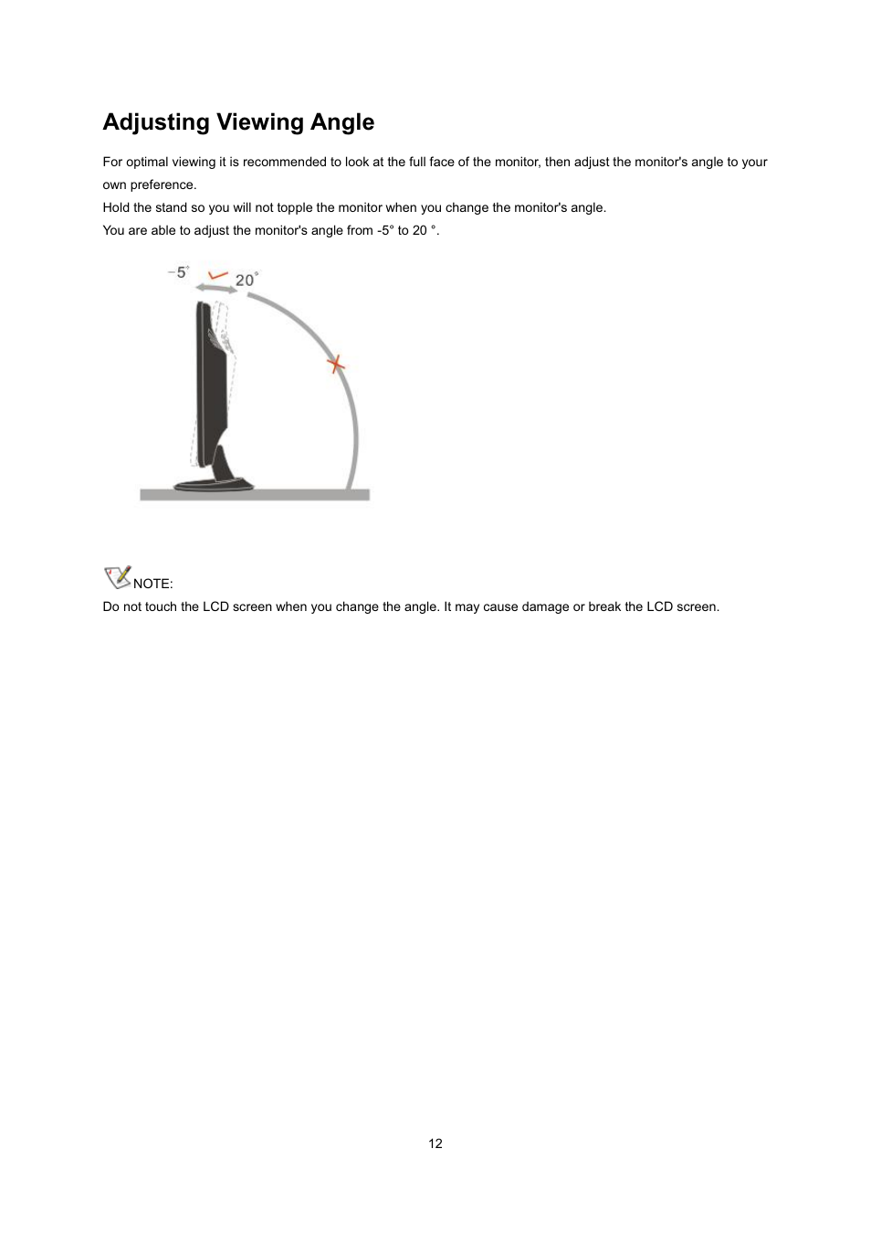 Adjusting viewing angle | AOC 2236Vwa User Manual | Page 12 / 60