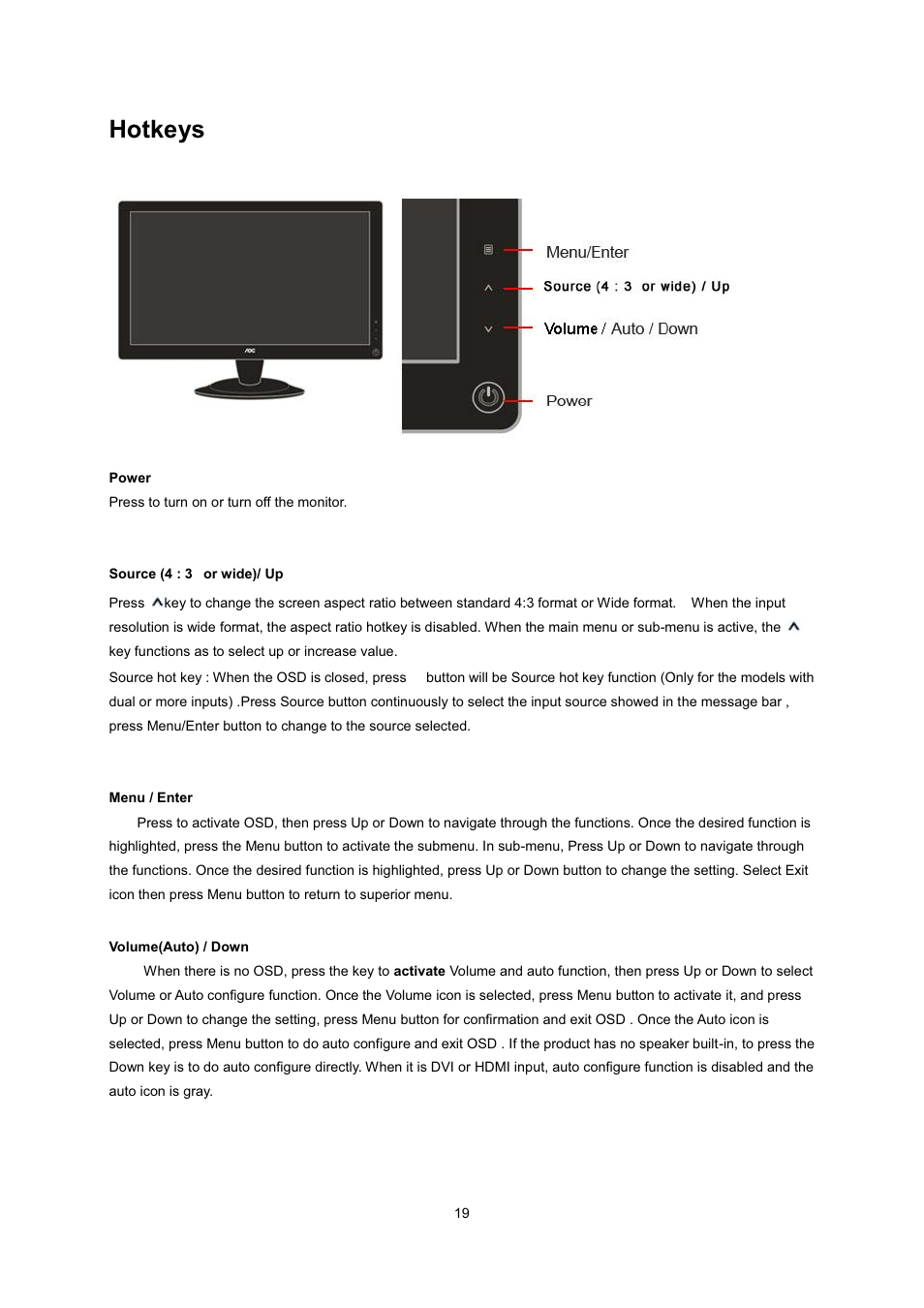 Hotkeys | AOC 2236Vwa User Manual | Page 19 / 60