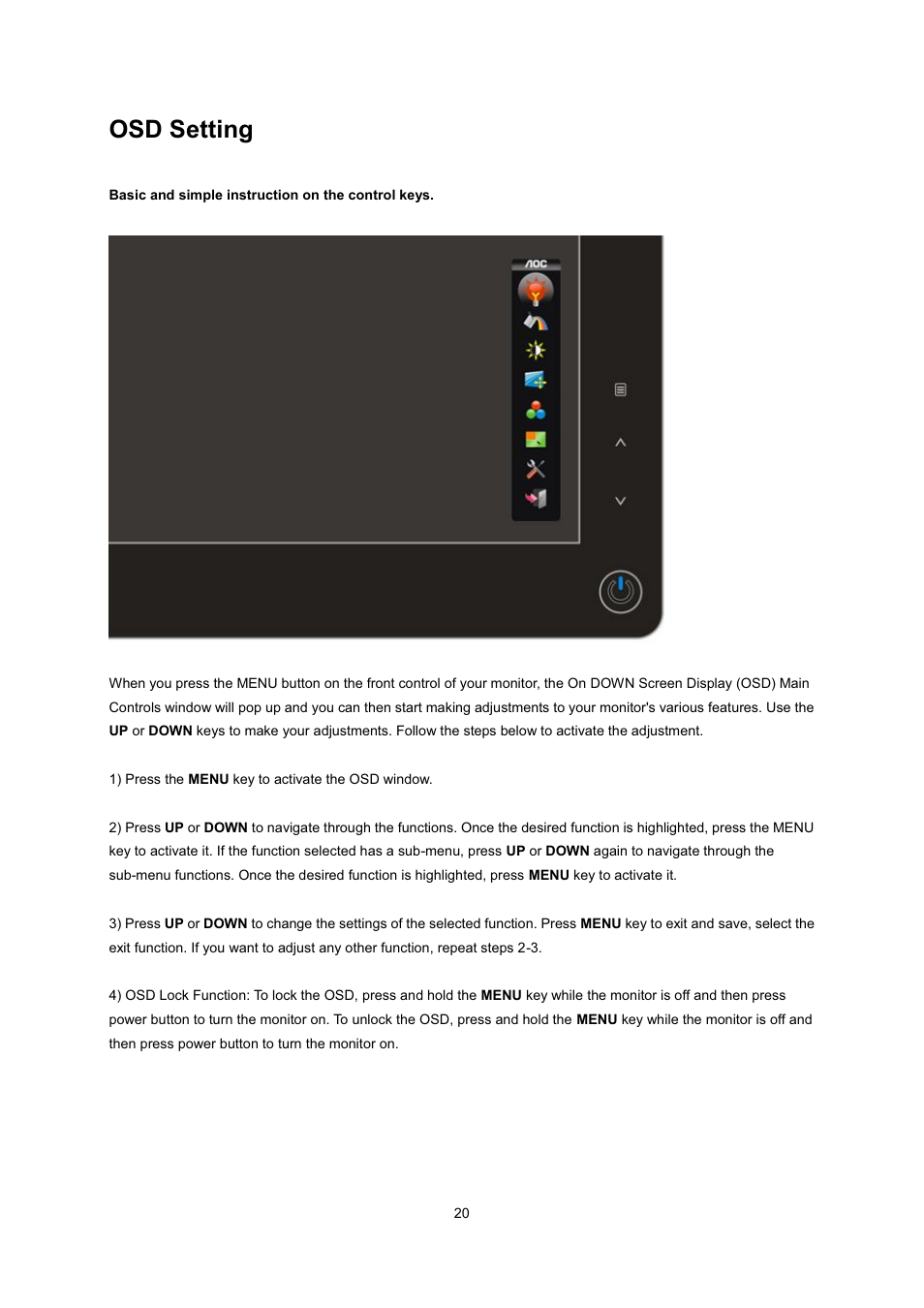 Osd setting | AOC 2236Vwa User Manual | Page 20 / 60