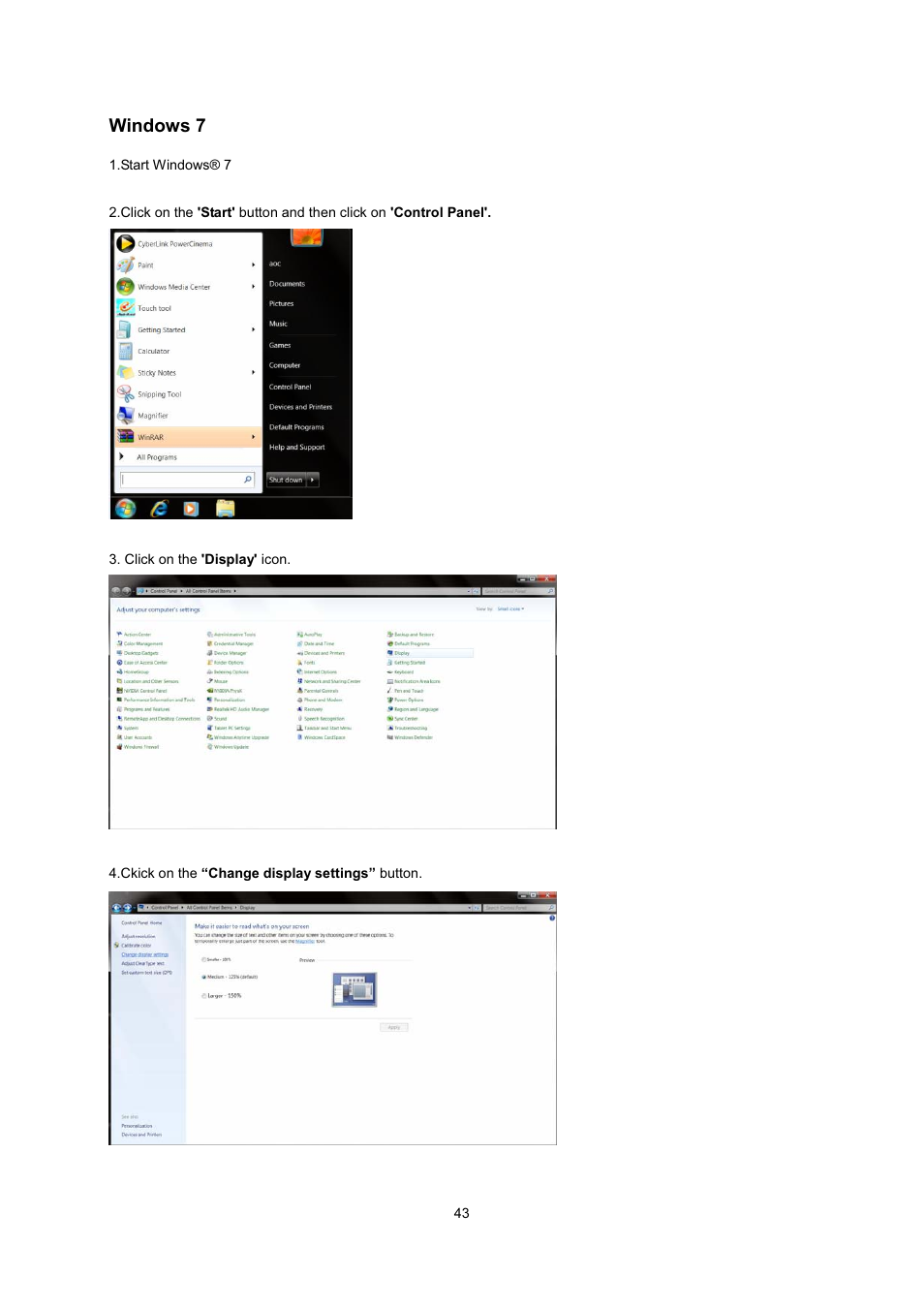 Windows 7 | AOC 2236Vwa User Manual | Page 43 / 60