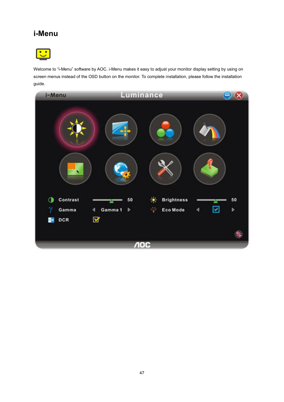 I-menu | AOC 2236Vwa User Manual | Page 47 / 60