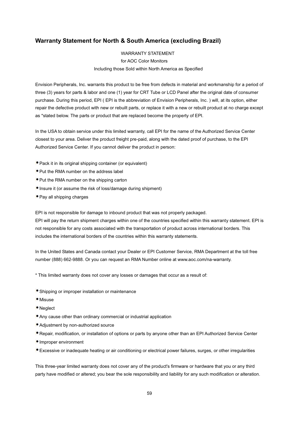 AOC 2236Vwa User Manual | Page 59 / 60