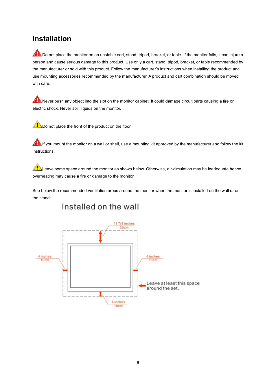 Installation | AOC 2236Vwa User Manual | Page 6 / 60