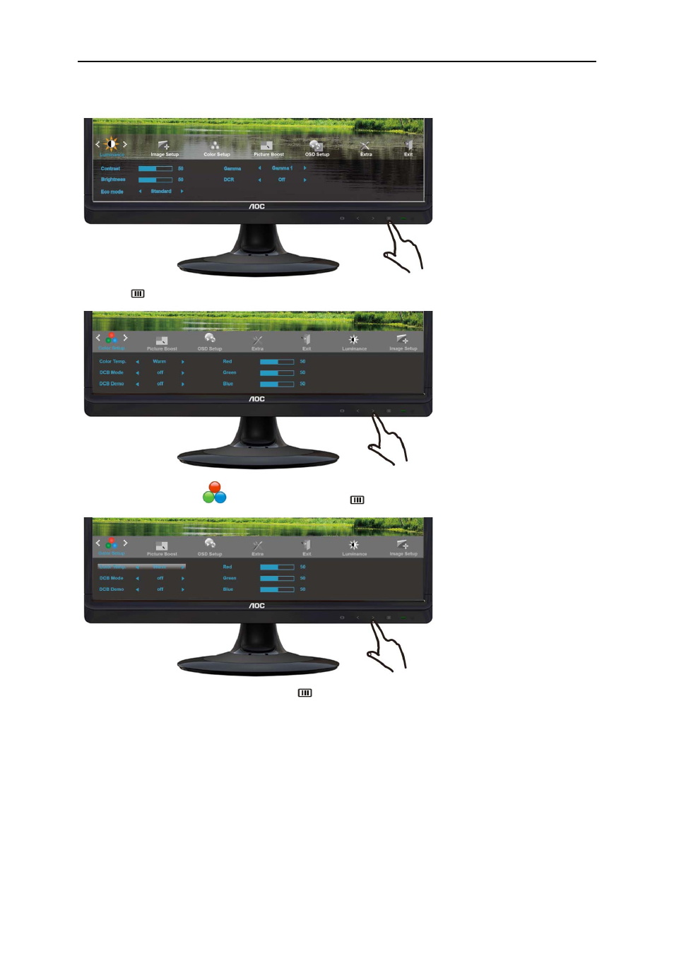 Color setup | AOC e2220Swdn User Manual | Page 26 / 68