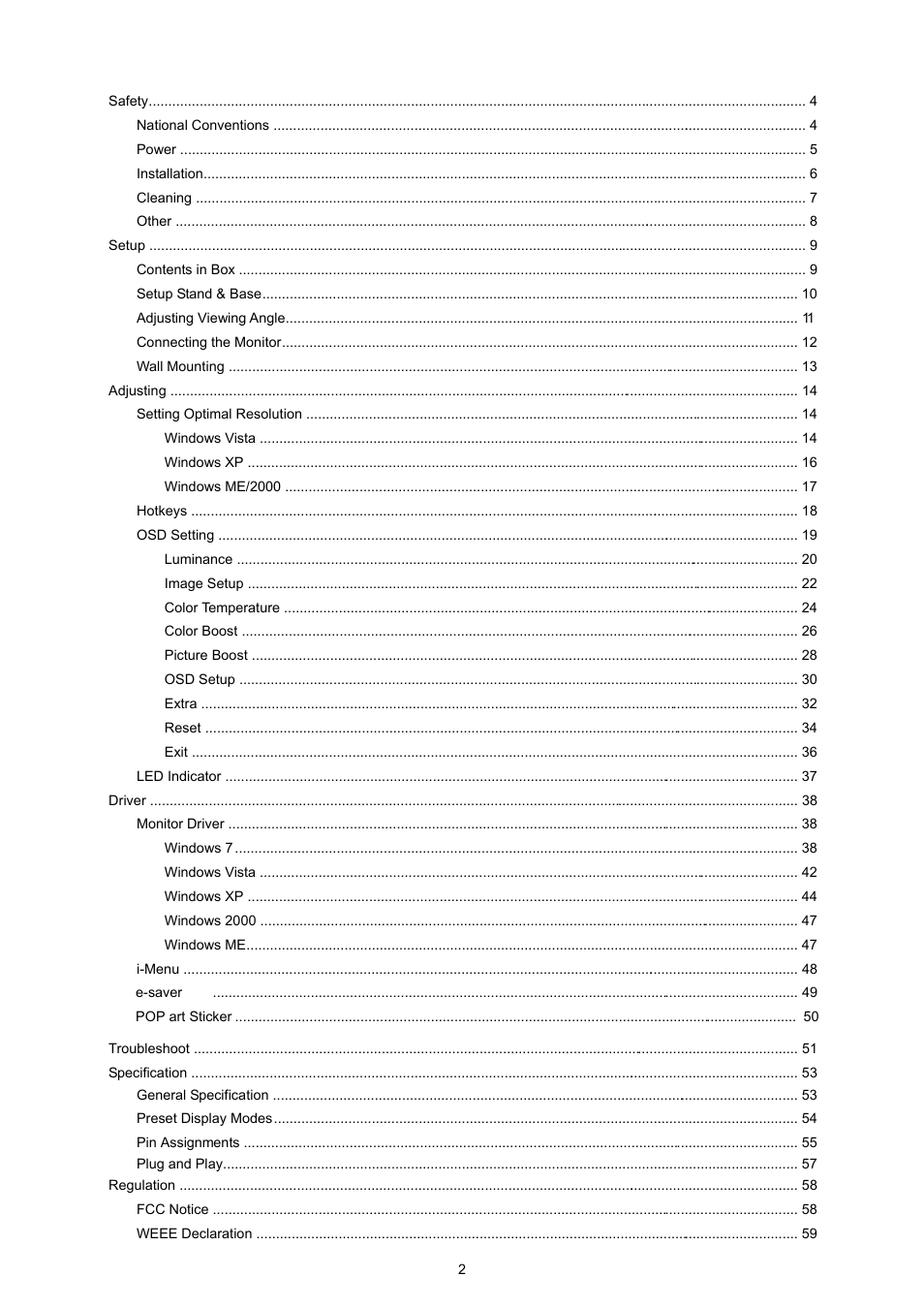 AOC e2237Fwh User Manual | Page 2 / 65