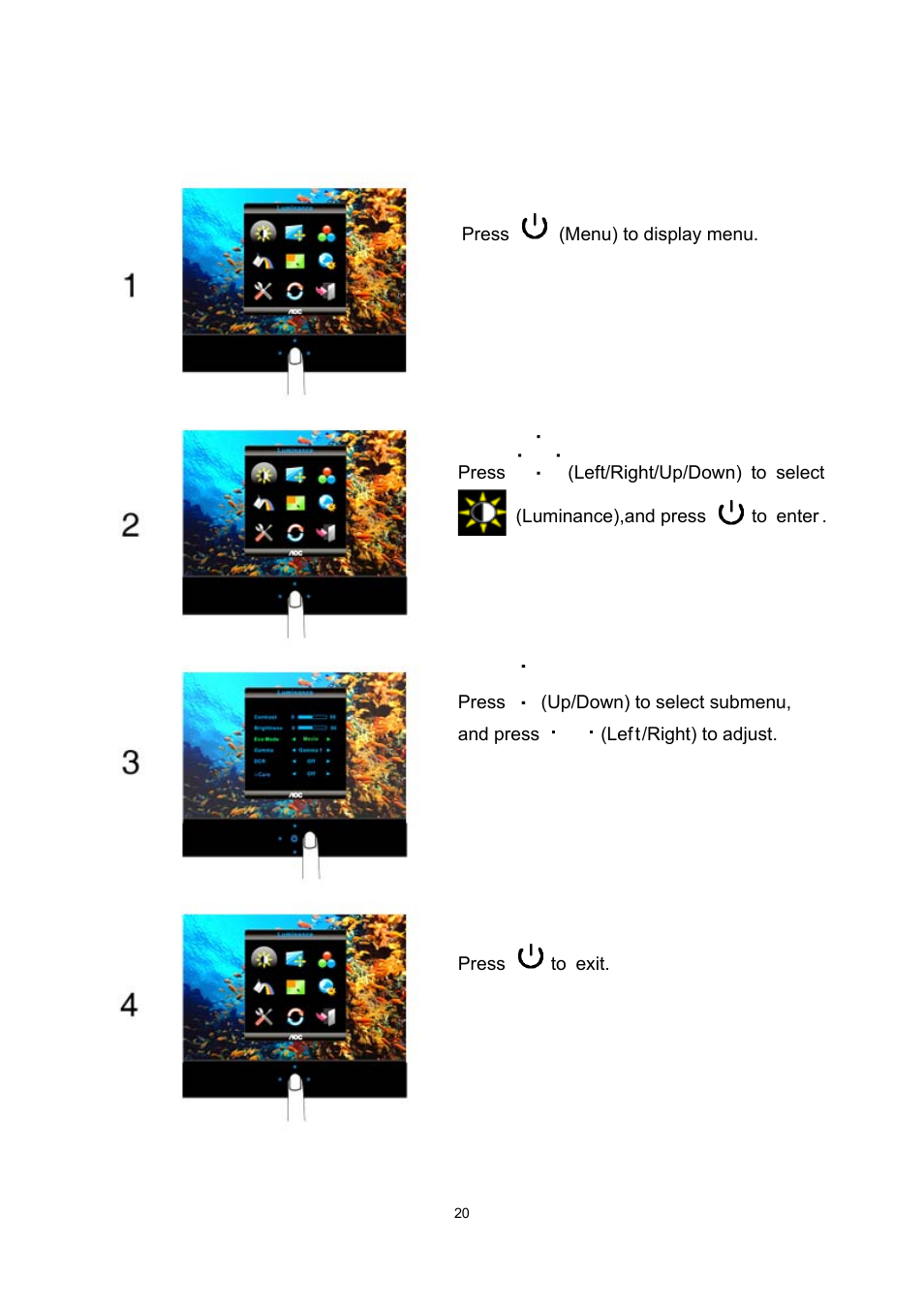 Luminance | AOC e2237Fwh User Manual | Page 20 / 65