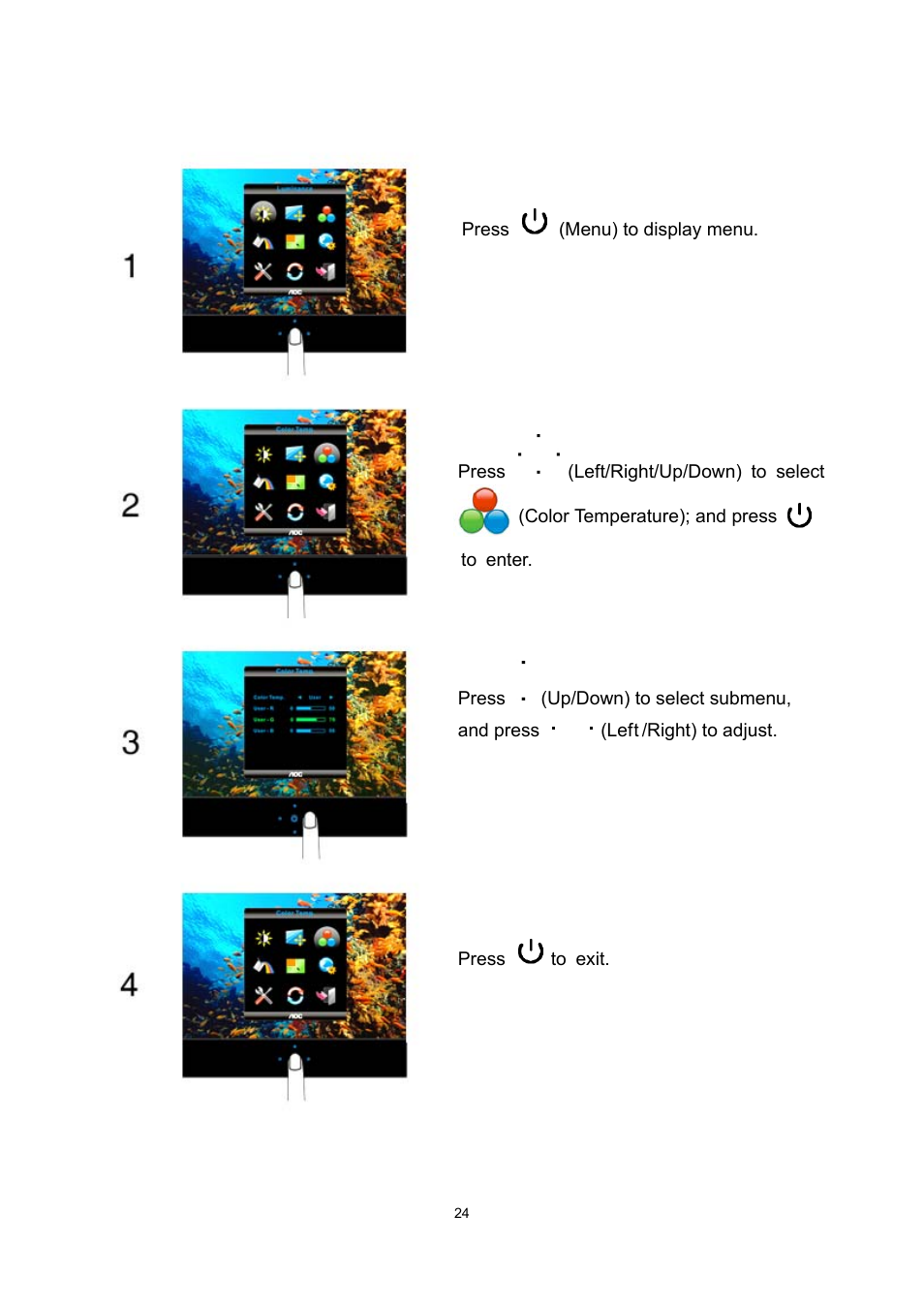 Color temperature | AOC e2237Fwh User Manual | Page 24 / 65