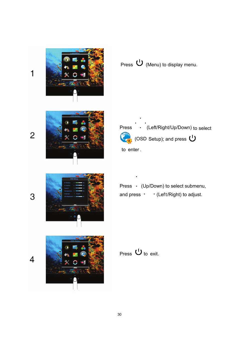 Osd setup | AOC e2237Fwh User Manual | Page 30 / 65
