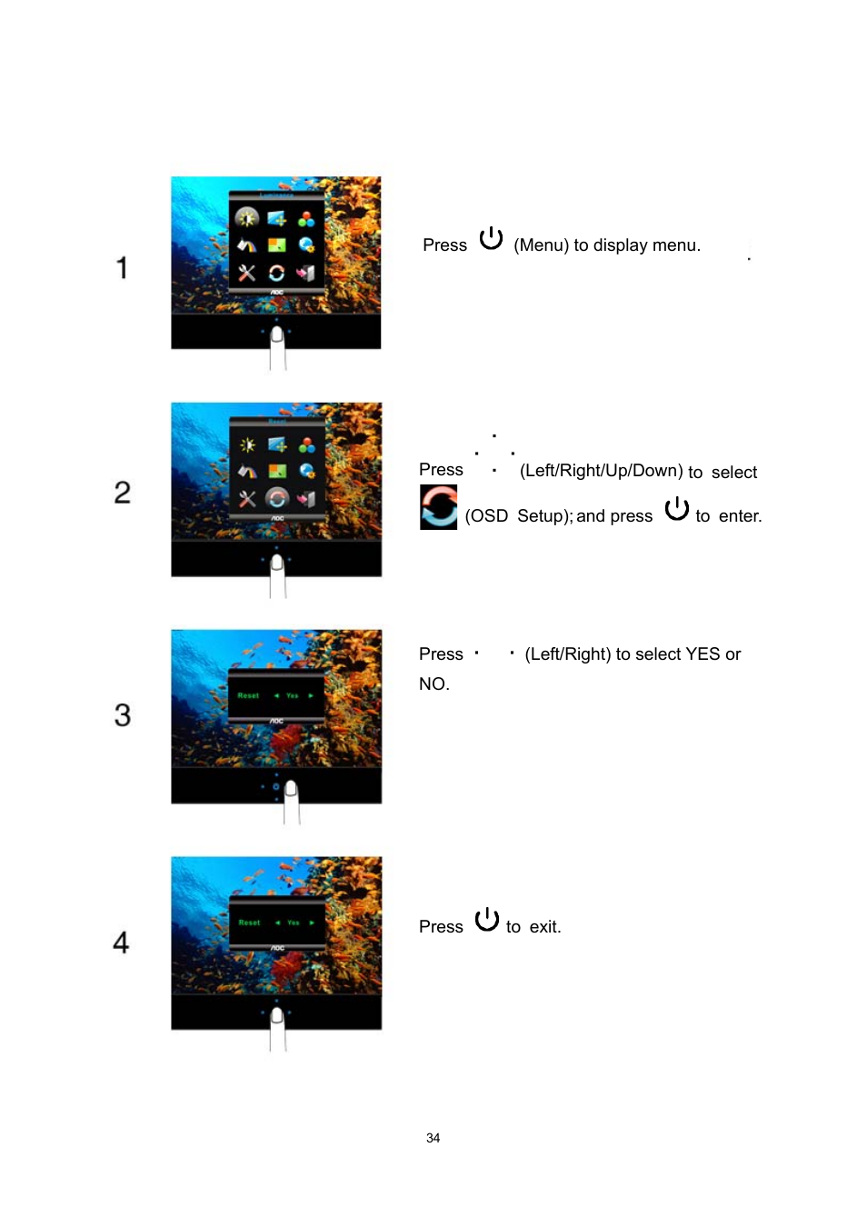 Reset | AOC e2237Fwh User Manual | Page 34 / 65