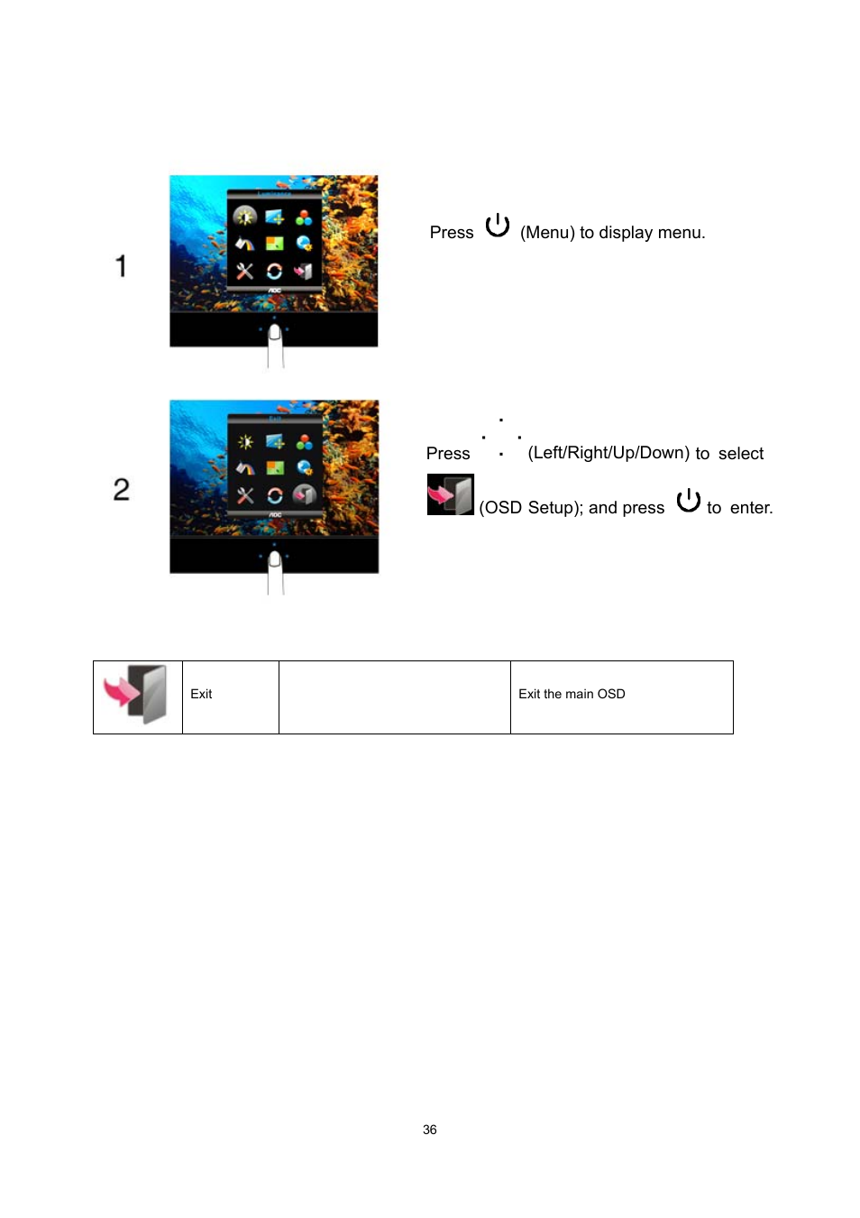 Exit | AOC e2237Fwh User Manual | Page 36 / 65