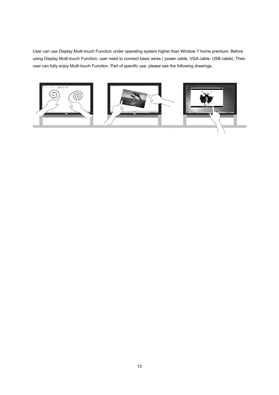 Multi-touch screen | AOC e2239Fwt User Manual | Page 13 / 62