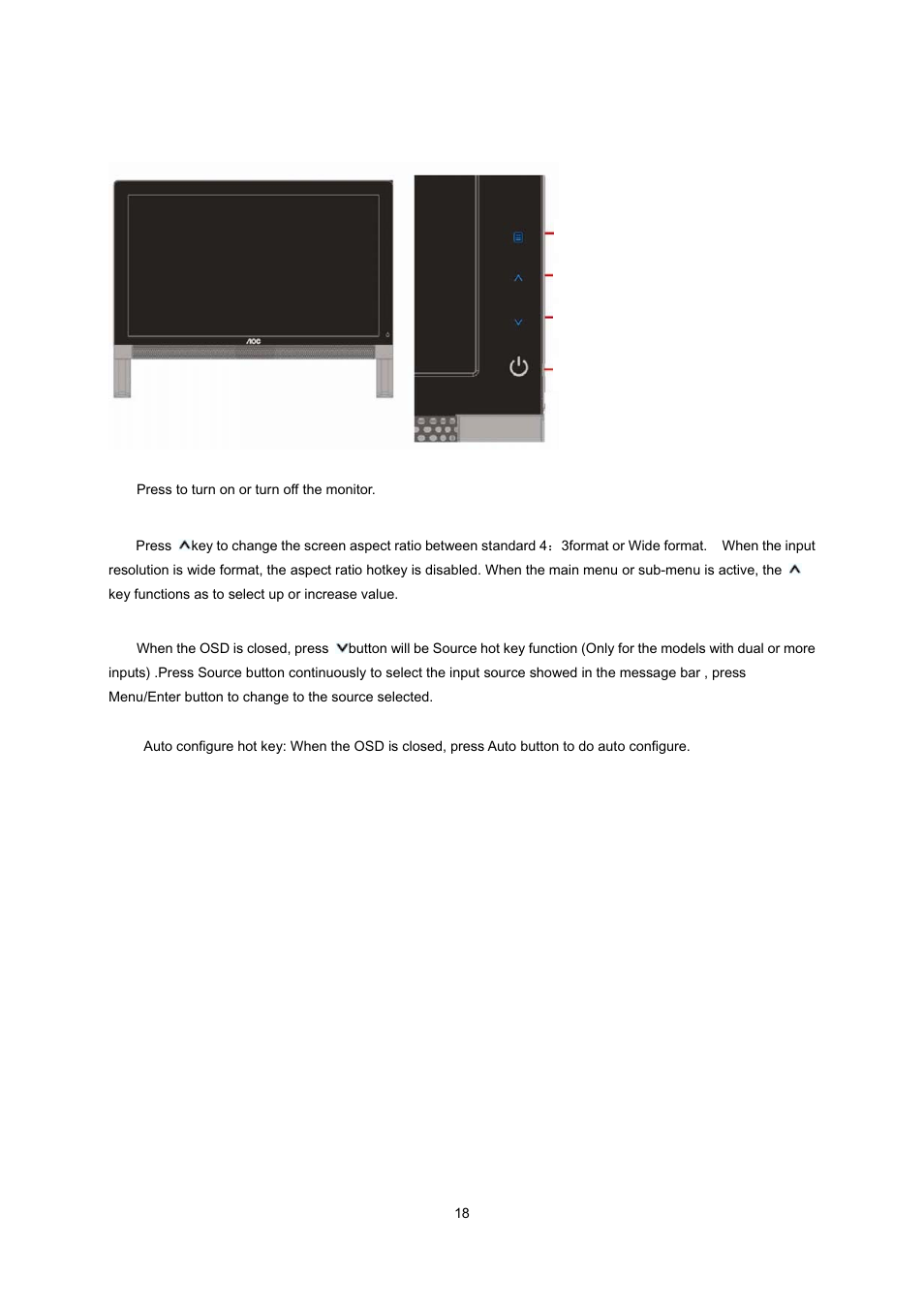 Hotkeys | AOC e2239Fwt User Manual | Page 18 / 62