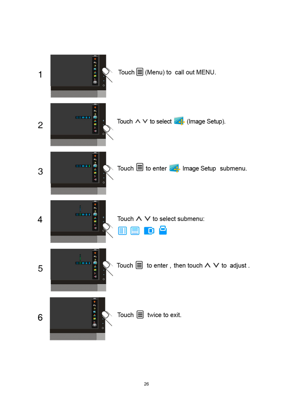 Image setup | AOC e2239Fwt User Manual | Page 26 / 62