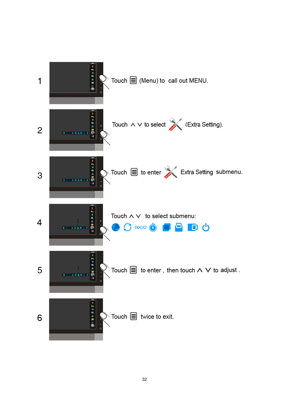 Extra setting | AOC e2239Fwt User Manual | Page 32 / 62