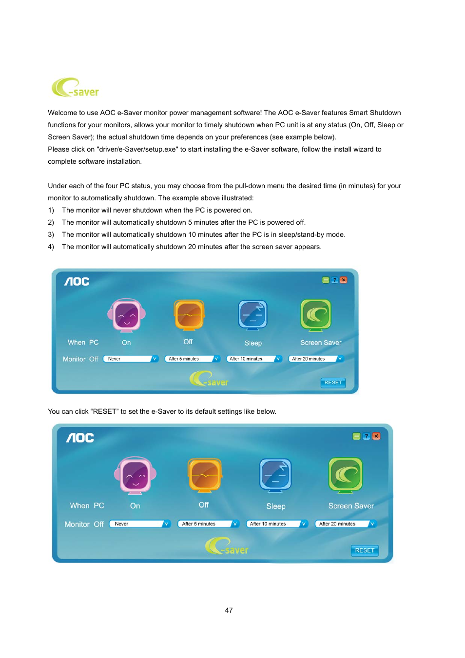 E-saver | AOC e2239Fwt User Manual | Page 47 / 62