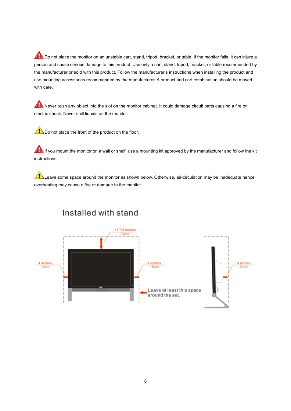 Installation | AOC e2239Fwt User Manual | Page 6 / 62