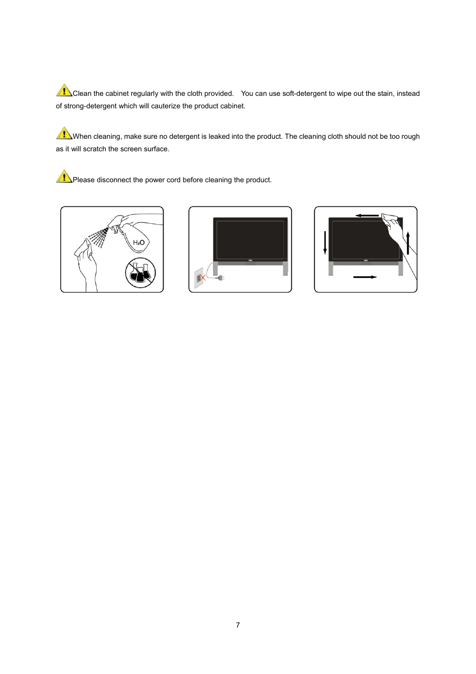 Cleaning | AOC e2239Fwt User Manual | Page 7 / 62