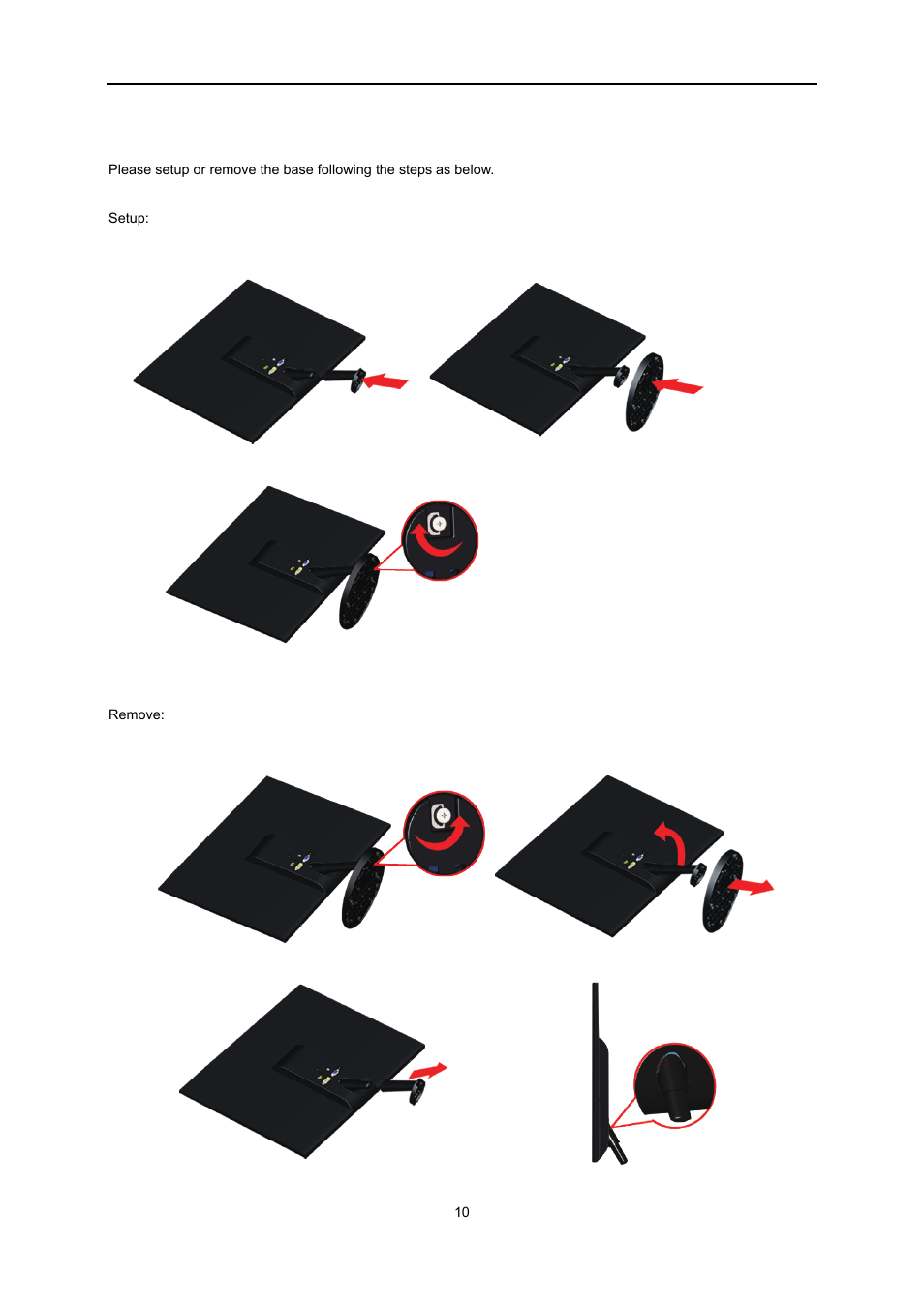 Setup stand & base | AOC e2251Swdn User Manual | Page 10 / 59