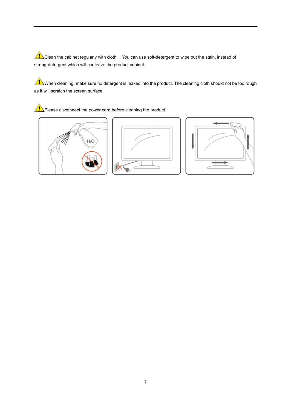 Cleaning | AOC e2251Swdn User Manual | Page 7 / 59