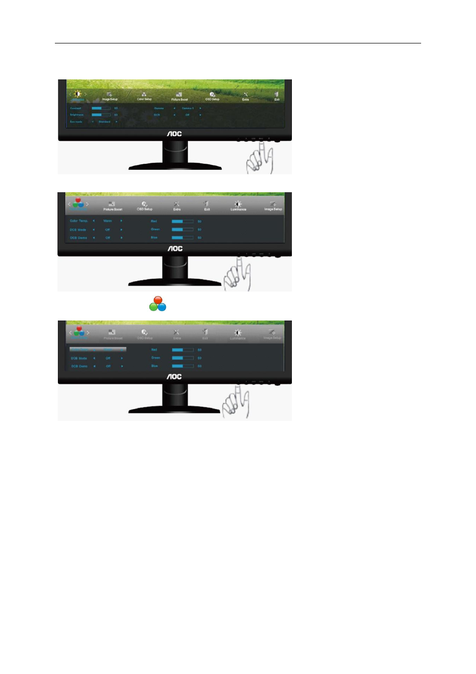 Color setup | AOC e2252Swdn User Manual | Page 25 / 59